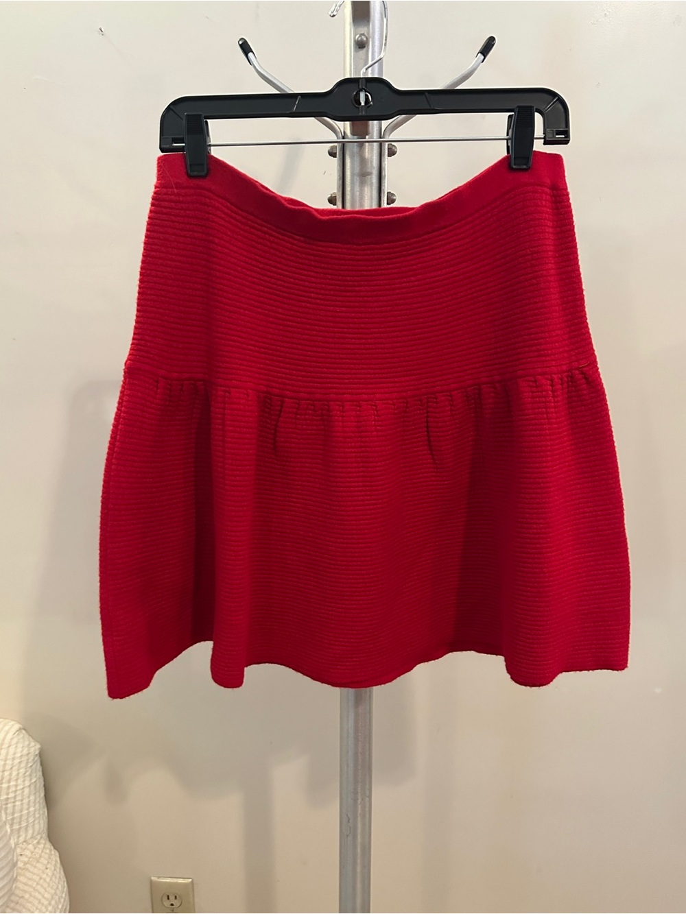 Cynthia Rowley Red Ribbed Knit Skater Skirt